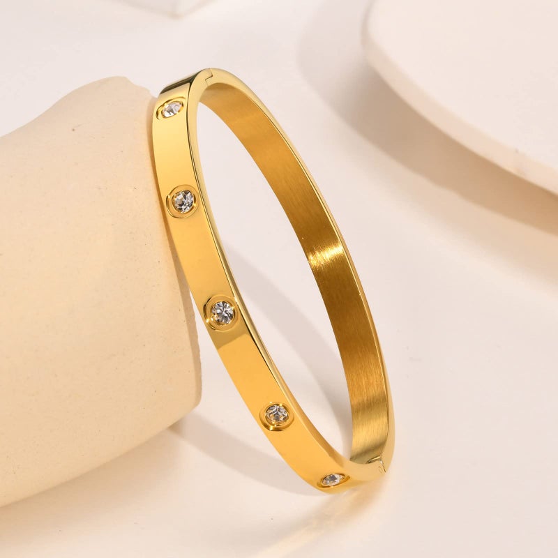 MPRAINBOW Bracelets for Women - 2Pcs 18K Gold Plated Love Cubic Zirconia Bangle Crystal Friendship Bracelet Jewelry Wedding Party Christmas Valentine's Day Birthday Gifts for Her Girlfriend Sister Daughter - Image 3